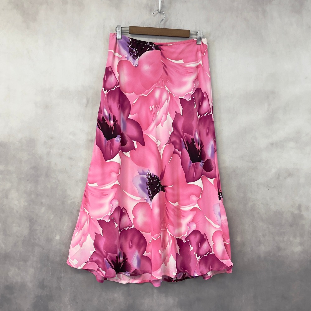 VTG Floral Maxi‎ Skirt Womens 7/8 Pink Flowy Romantic Cottage Soft Girl Fairy